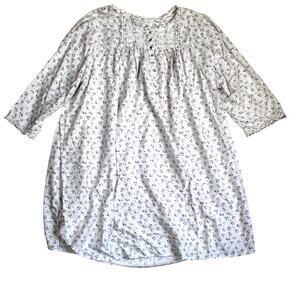 Eileen West Nightgown Womens 3X White Floral Cottagecore Prairie Button Front